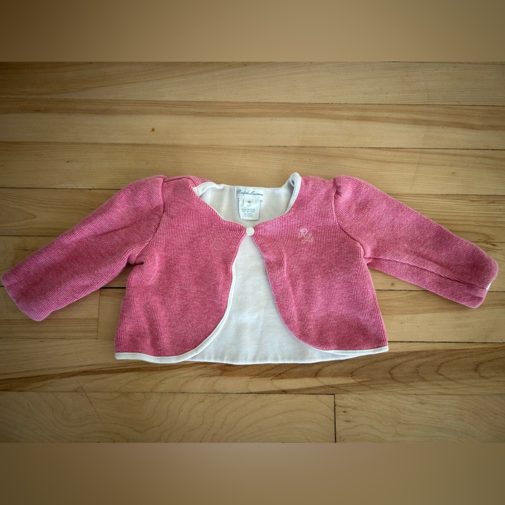 Ralph Lauren - Infant Pink and White Baby Cardigan - 3-6M